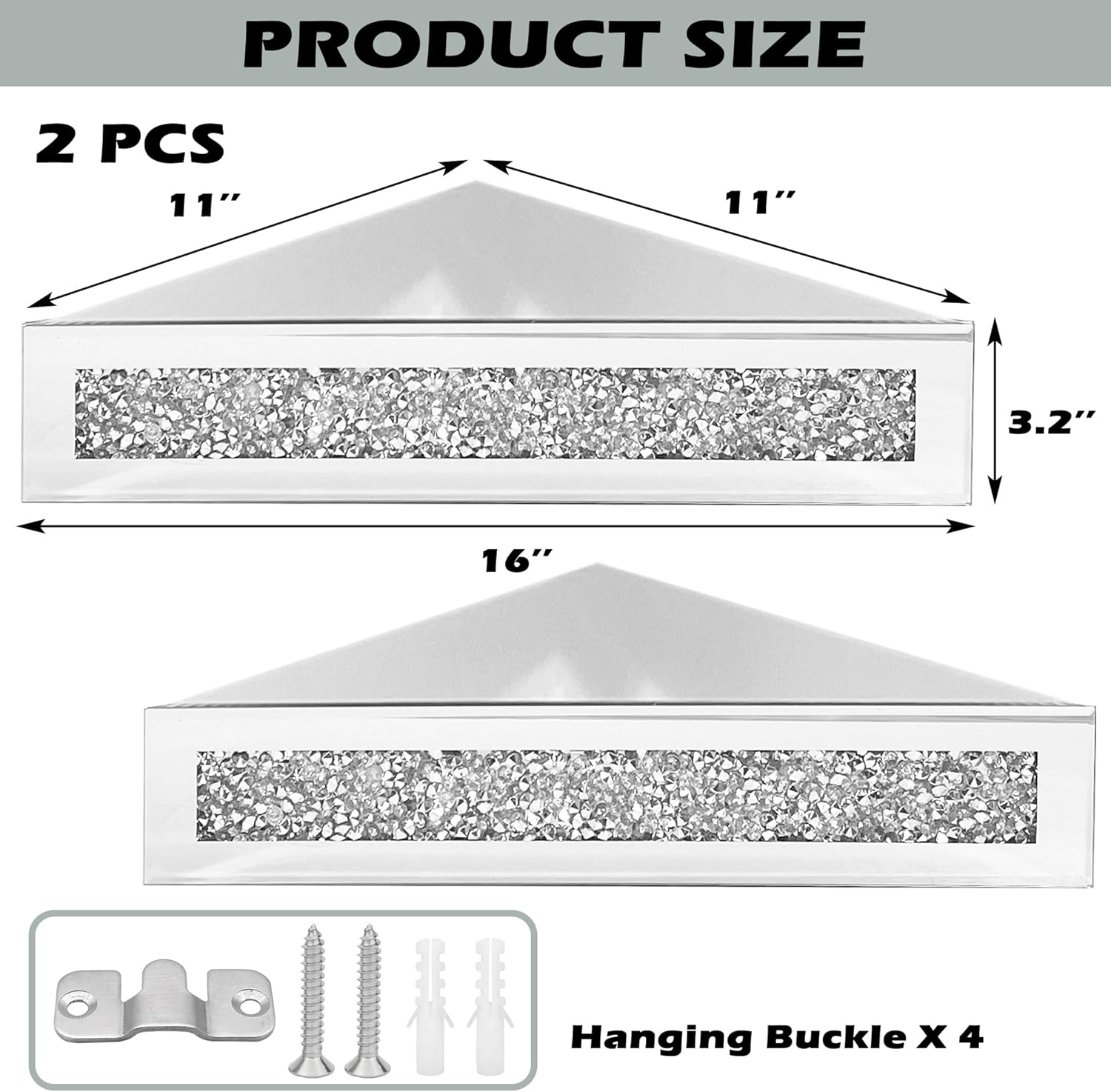 Royxen Floating Corner Shelves 2 Sets Crystal Mirrored