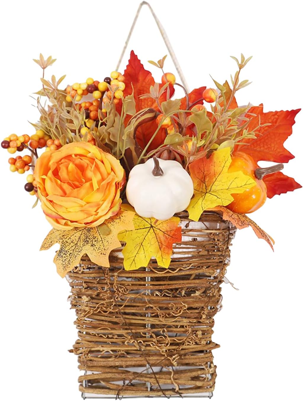 Fall Door Wreath with Peony and Pumpkin Decor