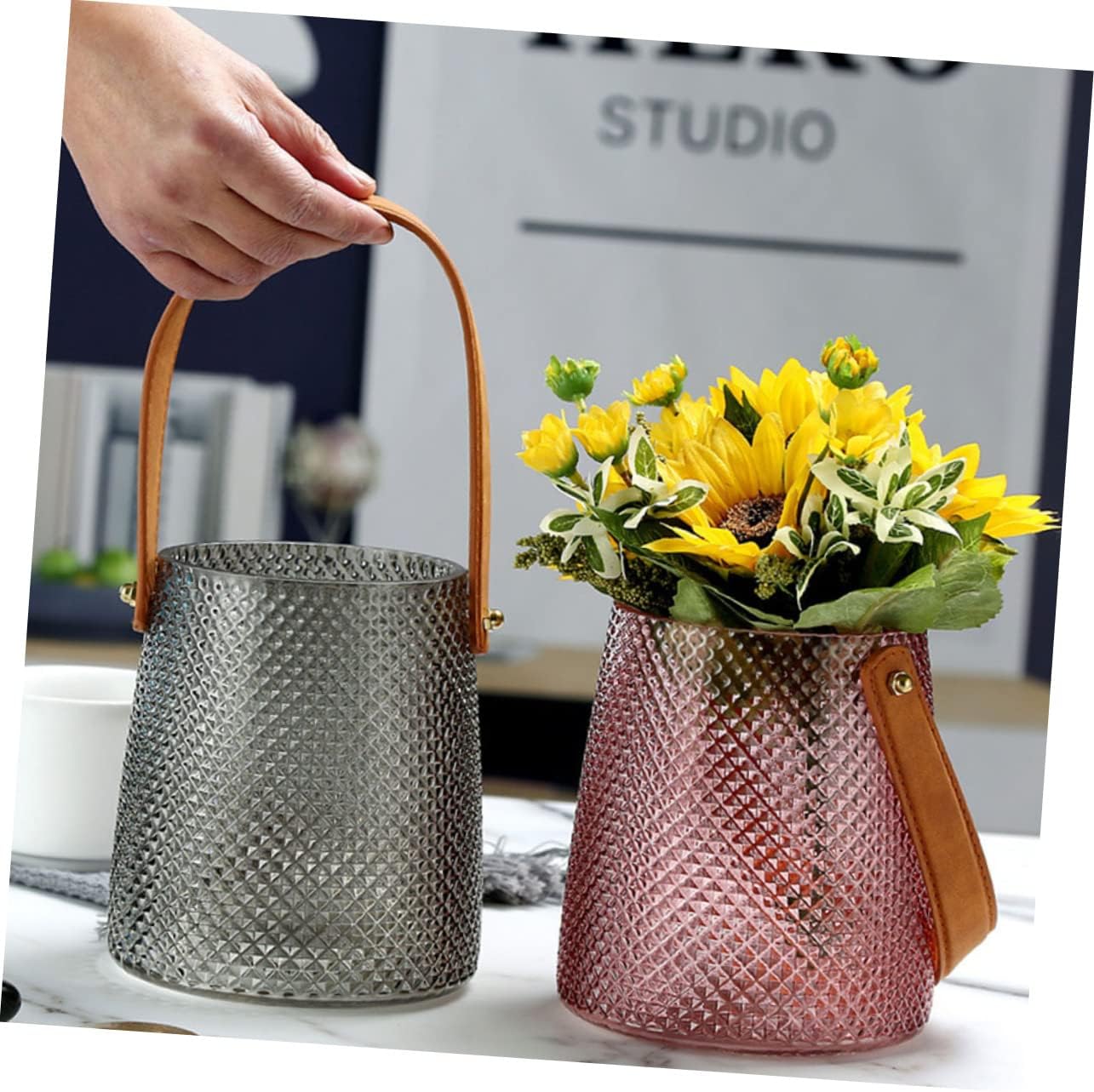 Ciieeo Simple Grey Glass Flowerpot for Home Office Decor