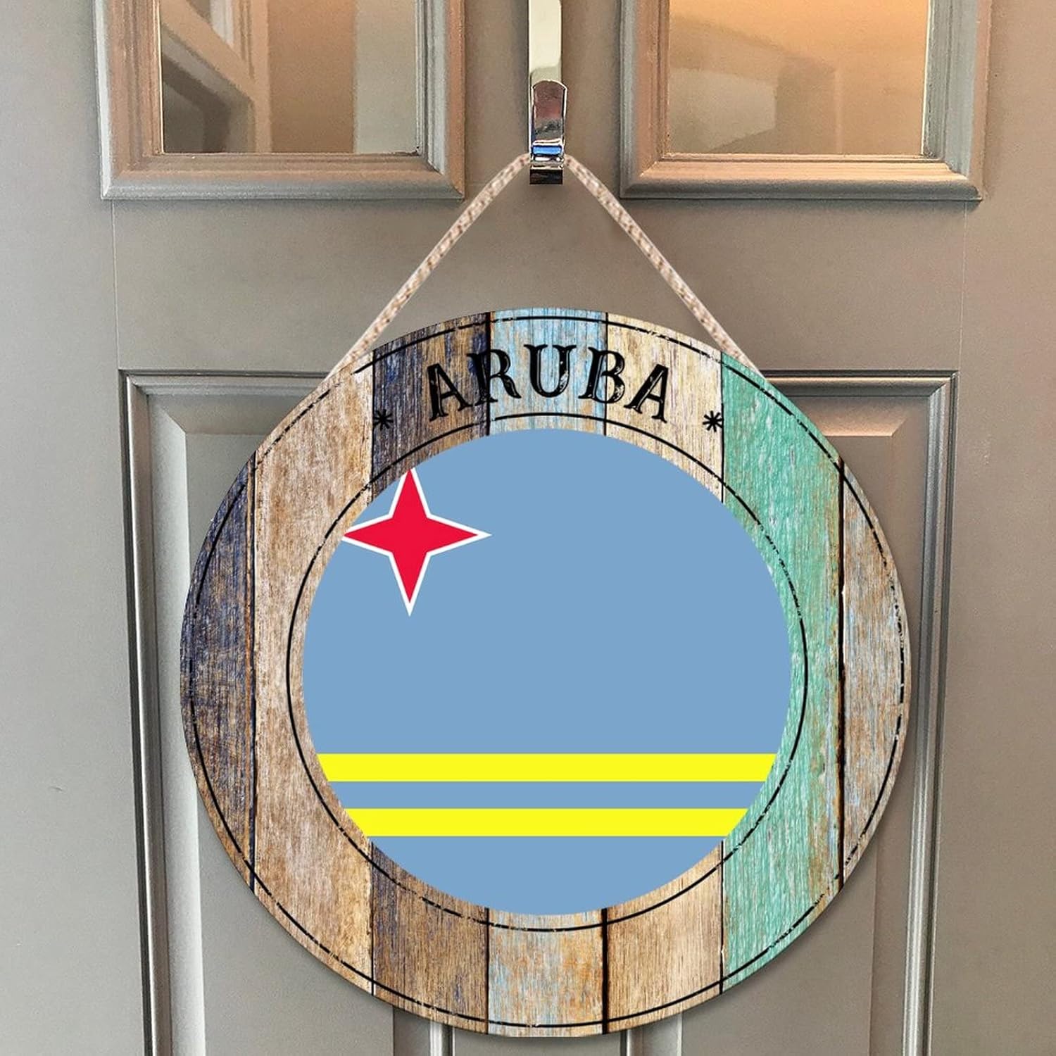 Farmhouse Door Hanger Aruba Wood Sign 12x12