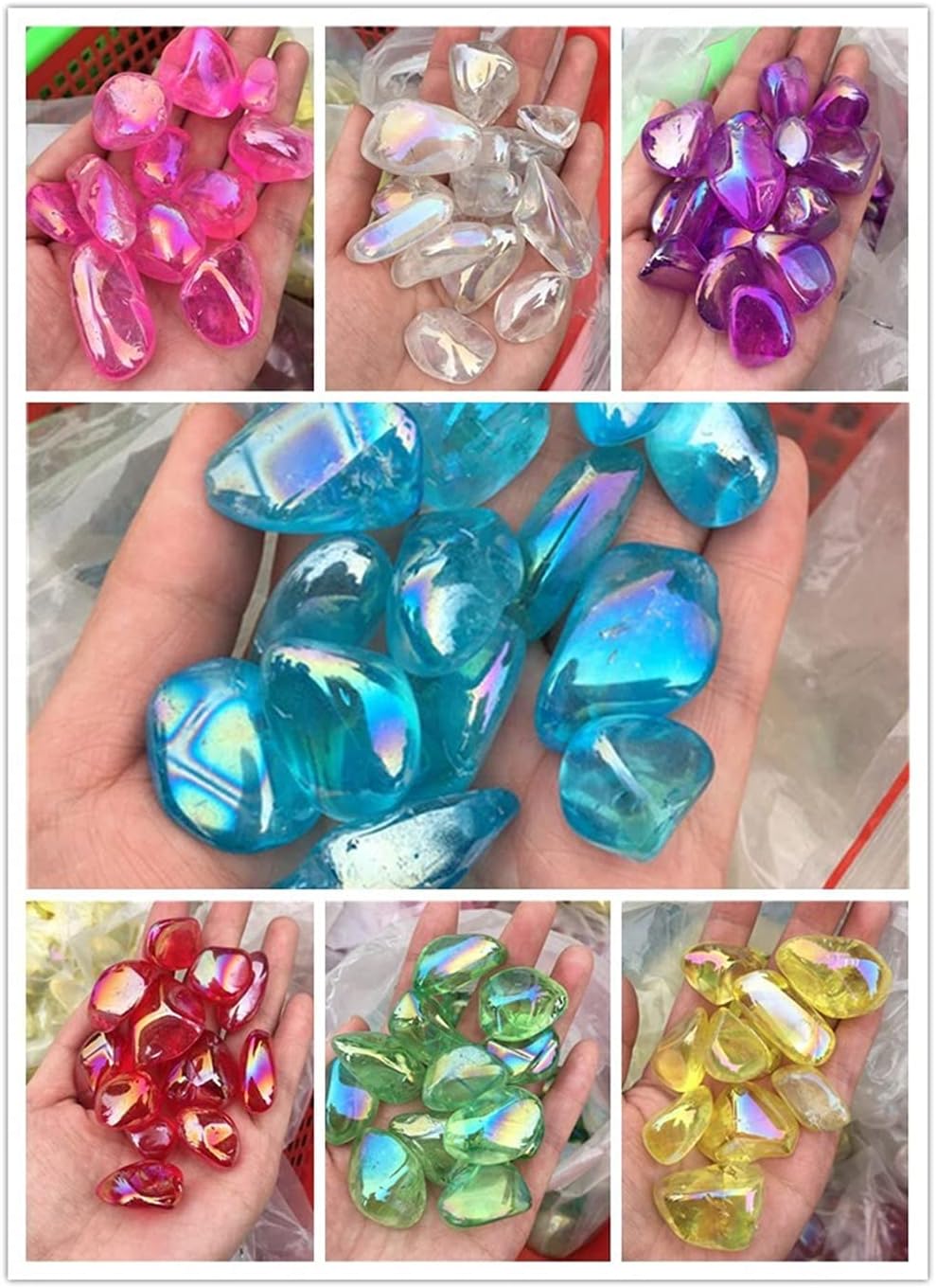 PEKMAR 200g Green Rainbow Angel Aura Quartz Stones