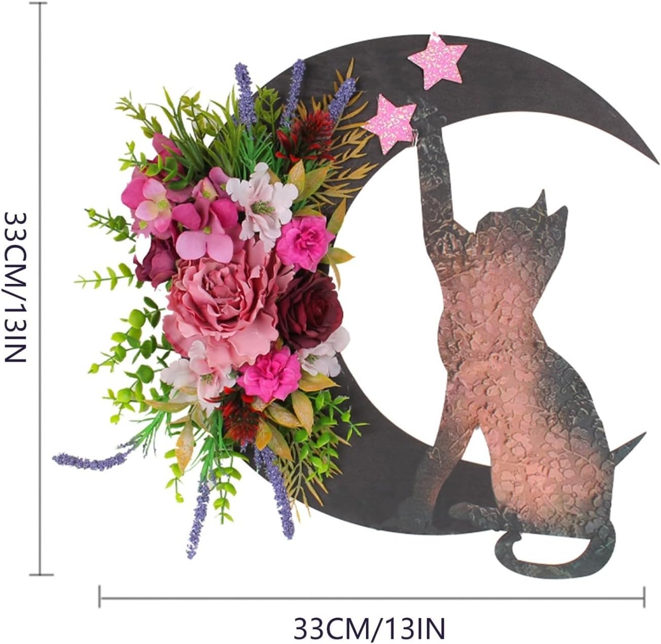 Halloween Black Cat Door Wreath with Bell Pendant