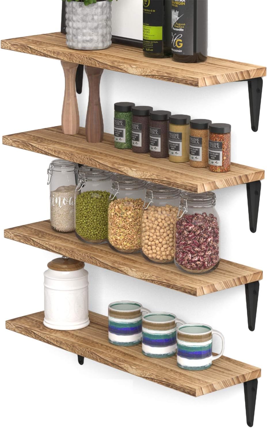 Wallniture Arras Floating Shelves Set of 4 17x6 Burned Finish