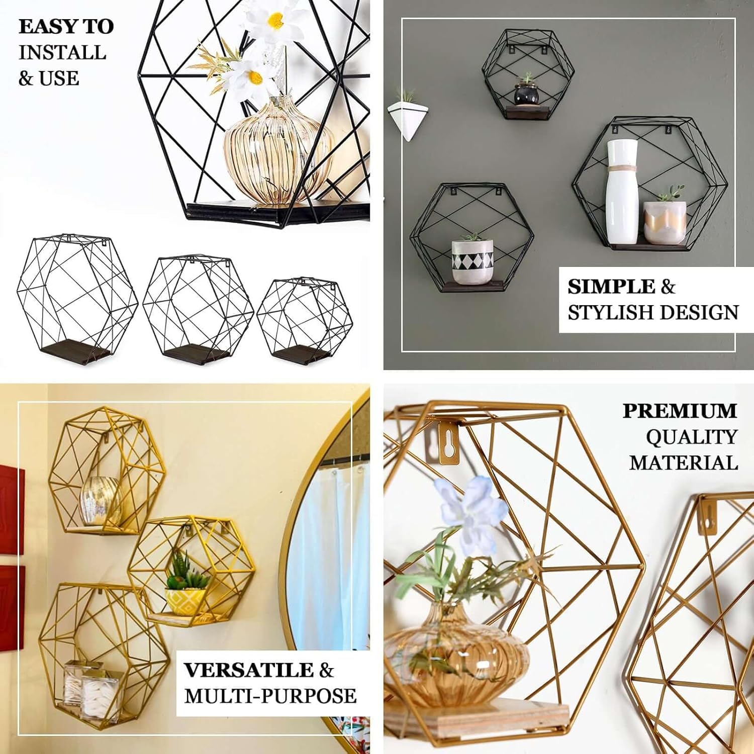 Efavormart 3 Pack Hexagonal Floating Shelves - 9 12 4 Inches