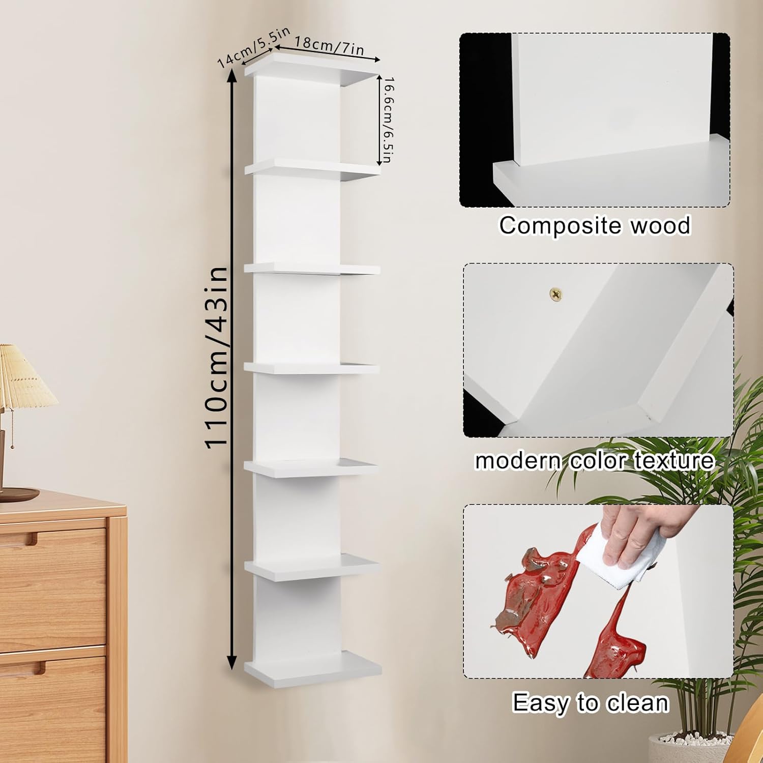 2 Pack 7 Tier Wall Shelf Unit - Floating Display Storage Shelves for Home Decor