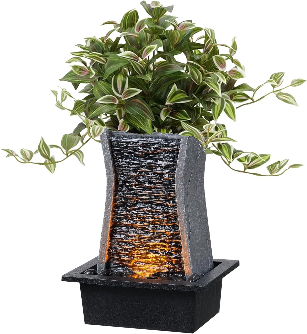 GOSSI Tabletop Water Fountain with LED Lights and Plastic Pot