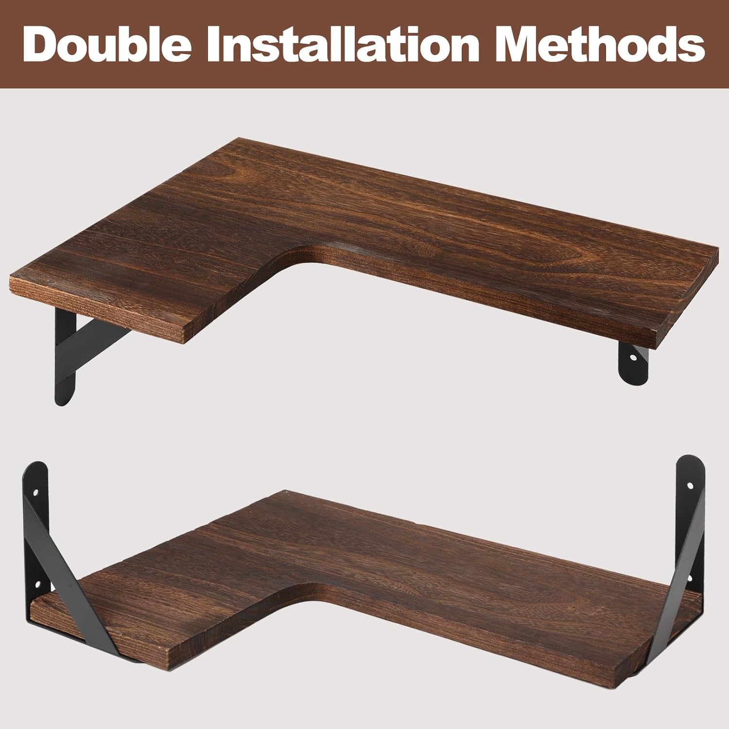 Gabotrie Corner Floating Shelves Set of 4 Dark Brown