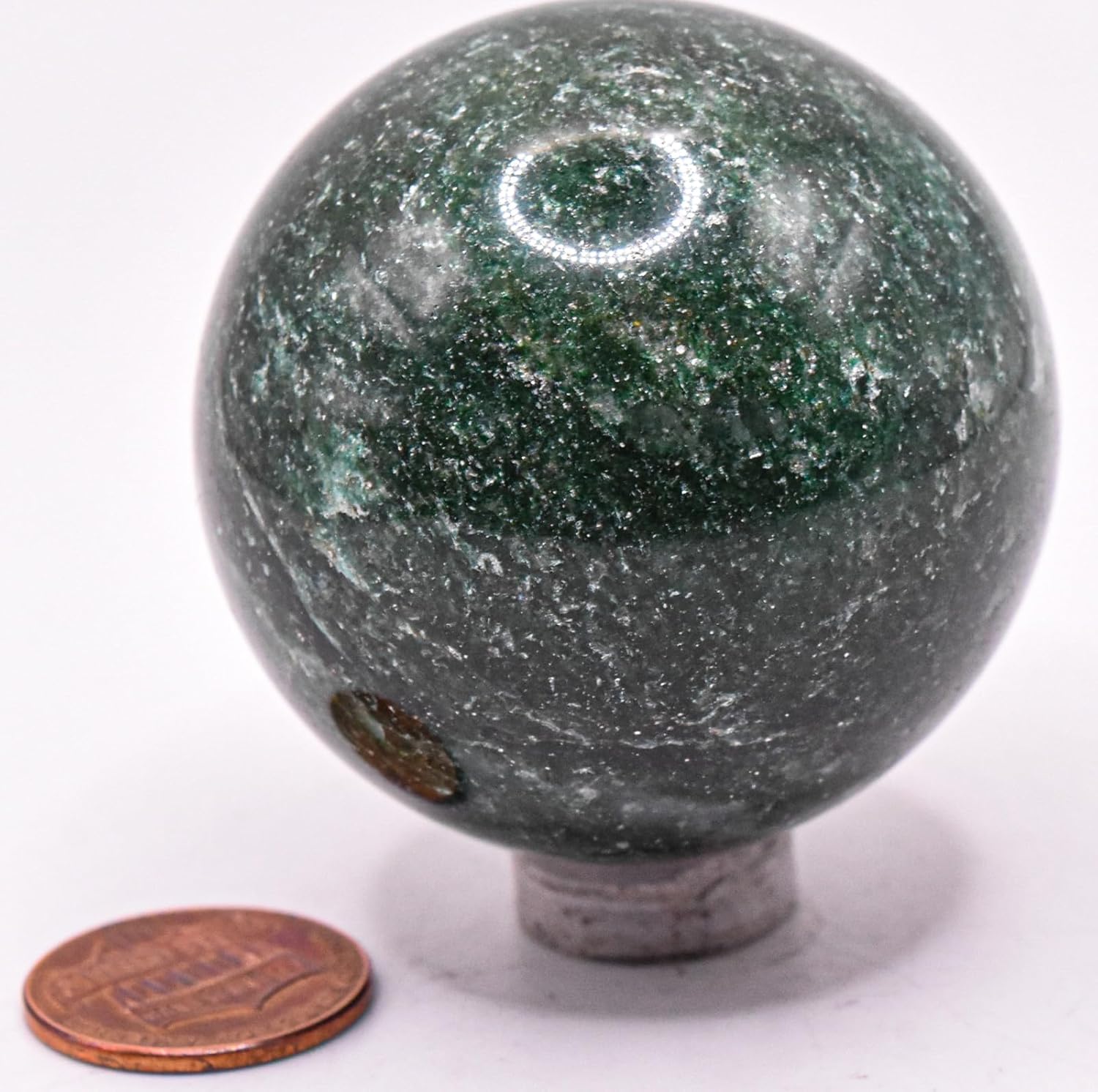 47mm Dark Green Jade Carved Sphere with Stand