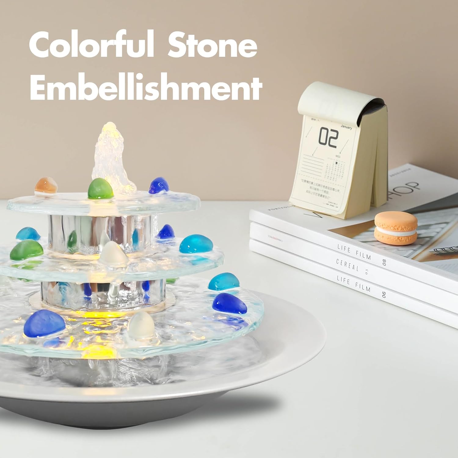 3-Tier Tabletop Waterfall Fountain with LED Light