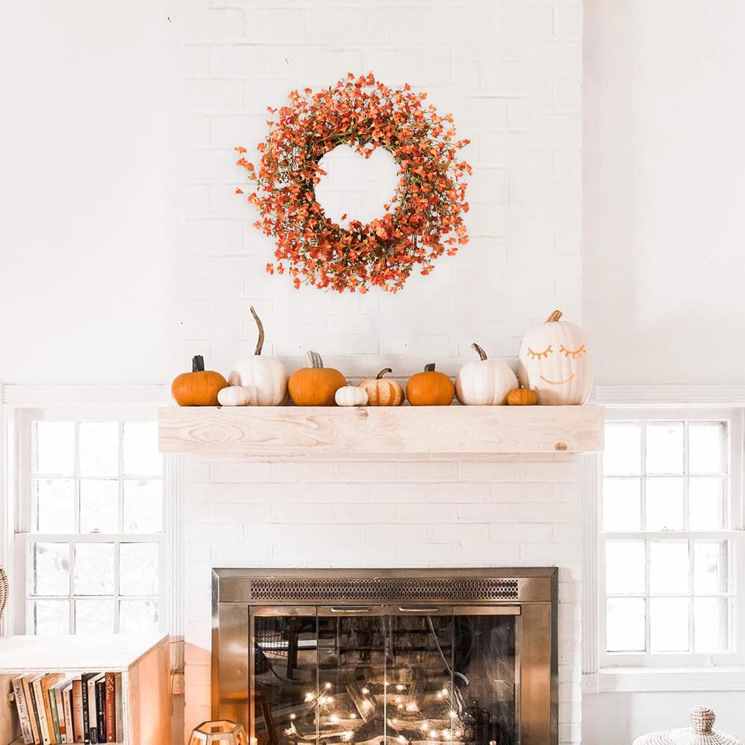 Fall Orange Forsythia Door Wreath 22 Inch Autumn Decor