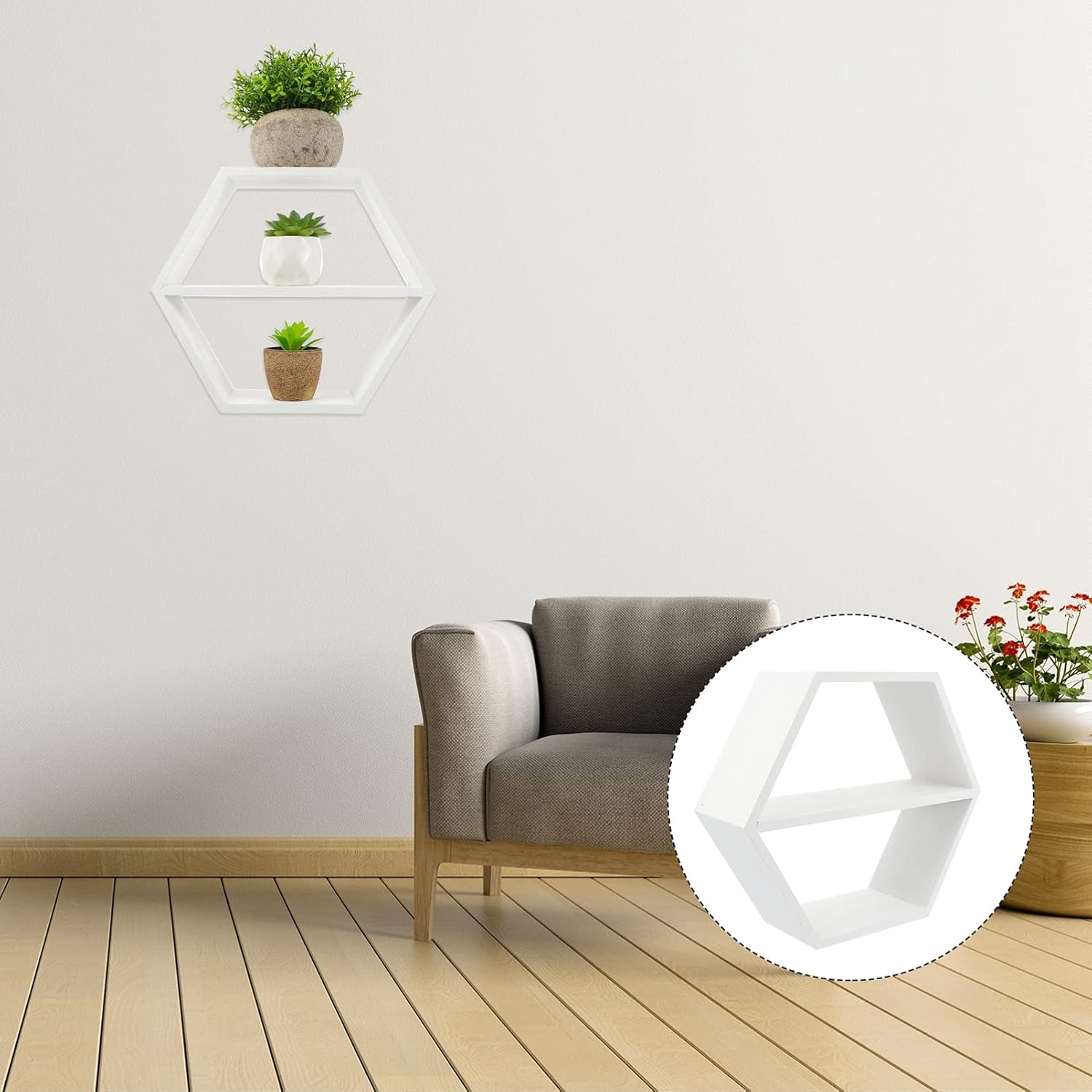 LIFKOME Hexagon Floating Wood Shelf for Home Decor