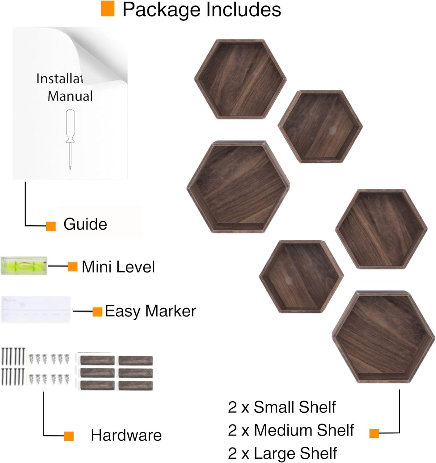 Rustic State Hexagon Floating Shelves - Set of 6