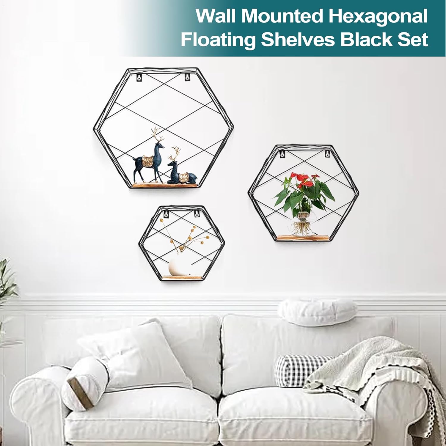 Hexagonal Floating Wall Shelf - Modern Geometric Display Rack