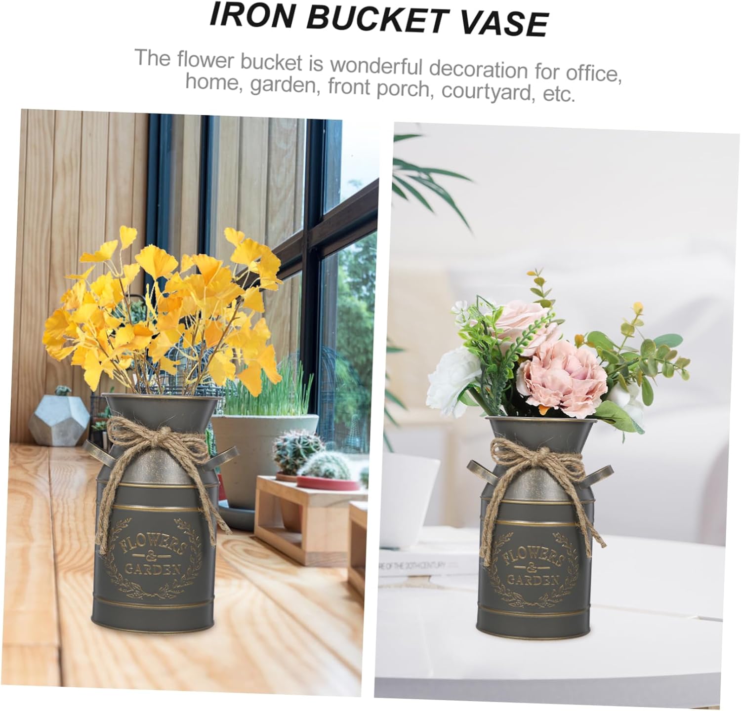 PRETYZOOM Vintage Galvanized Metal Jug Vase for Dried Flowers Rustic Planter with Handle