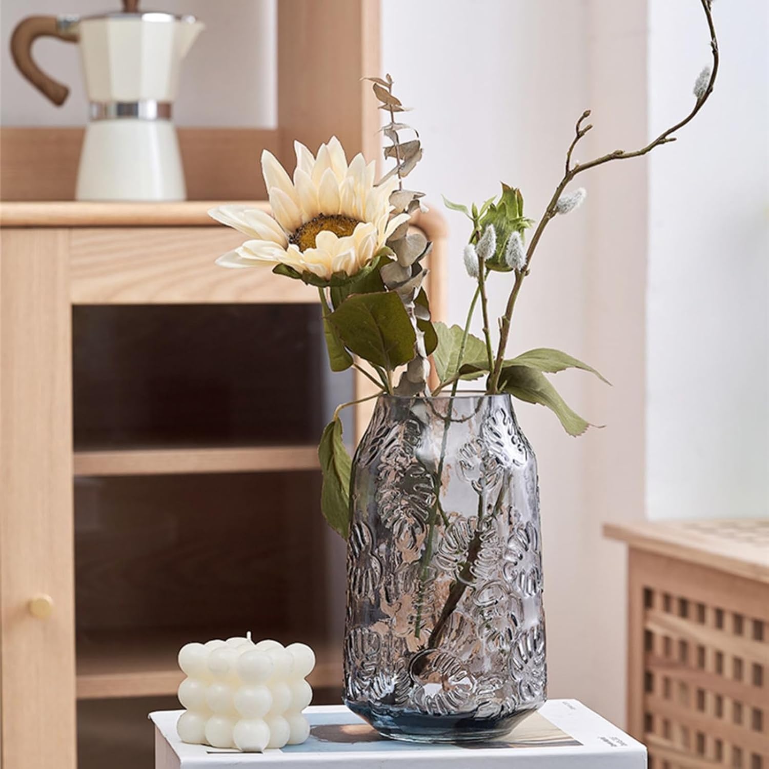 Elegant Gray Glass Vase for Flowers and Decor