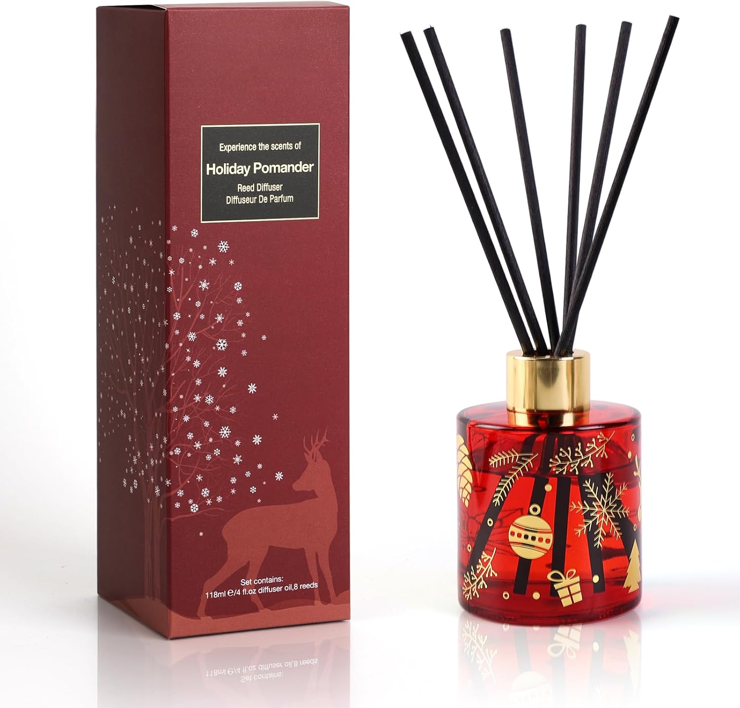 Brakula Holiday Reed Diffuser Set 8 Sticks with Christmas Jar Design