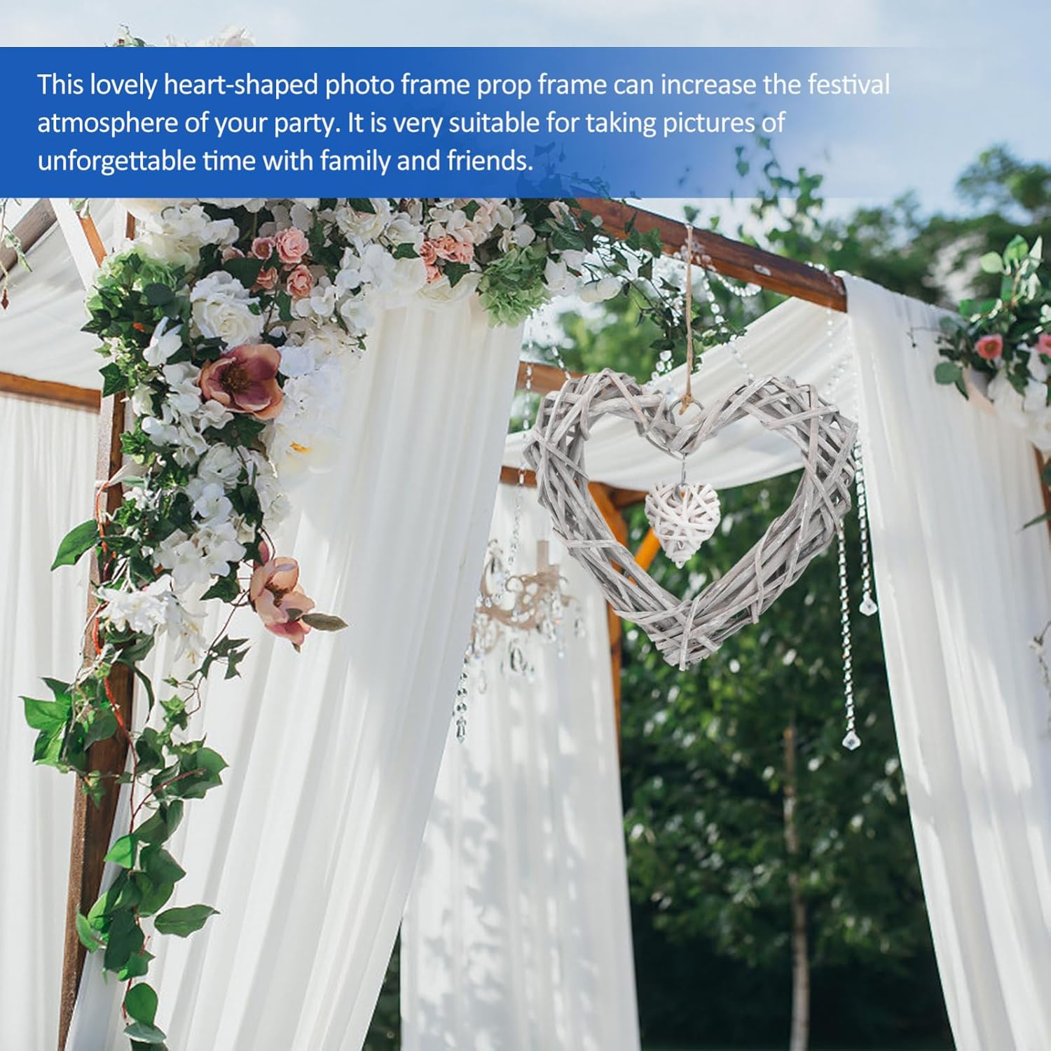 3 Pcs White Lace Pendant Twigs Wreath Heart Garland Photo Frame