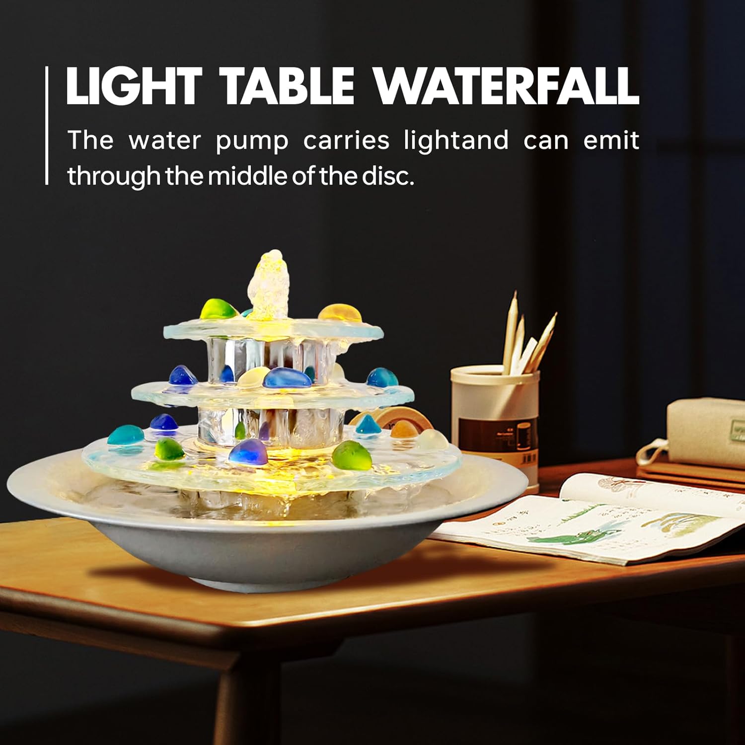 3-Tier Tabletop Waterfall Fountain with LED Light