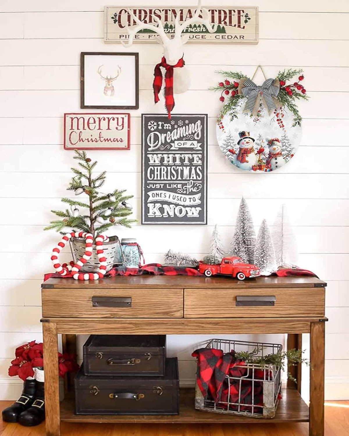 Christmas Wreath Welcome Sign Decor Door