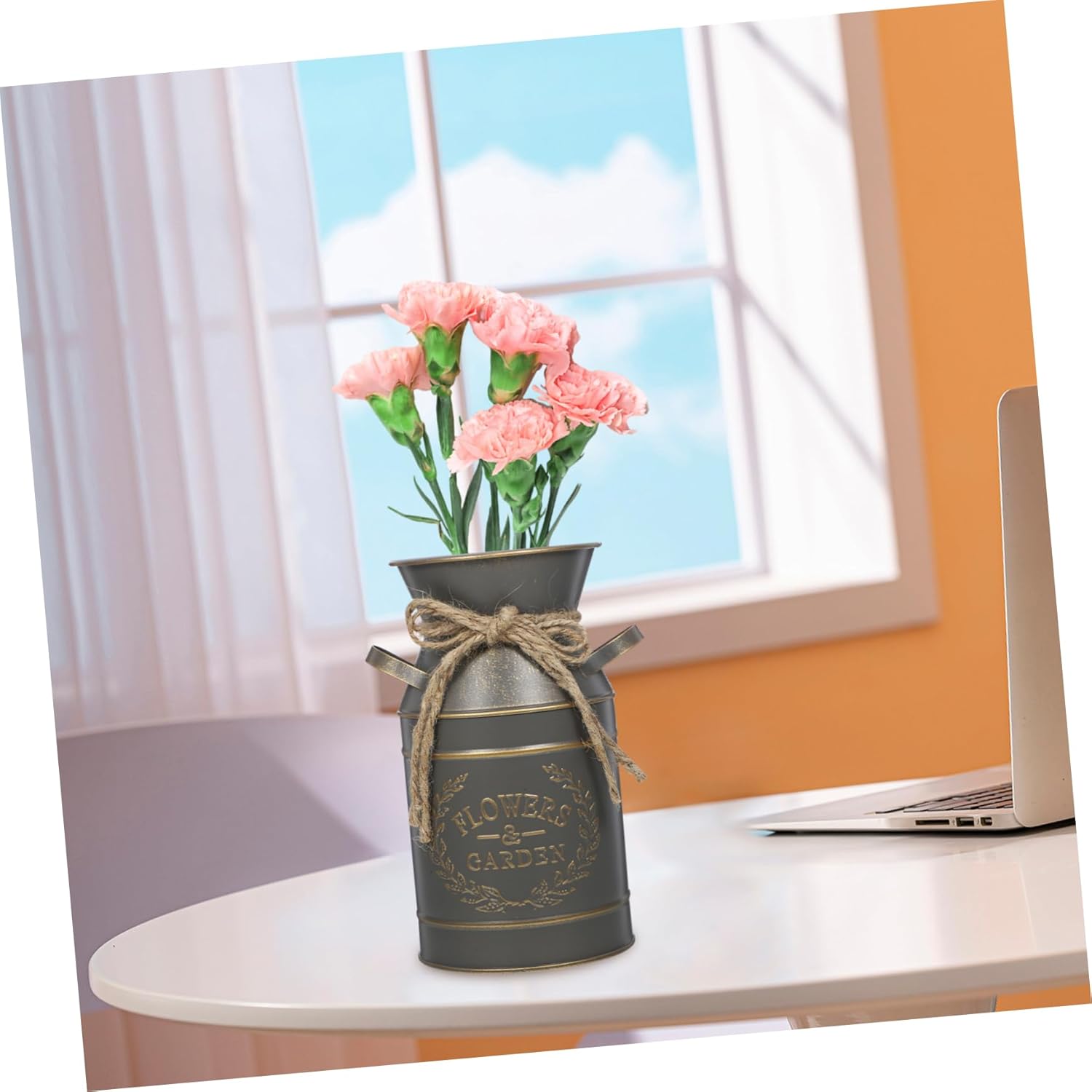 Balacoo Rustic Galvanized Flower Vase Double Handle