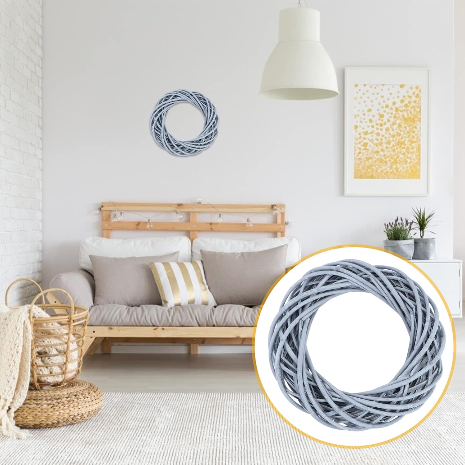 VOSAREA Willow Wreath Gray DIY Garland