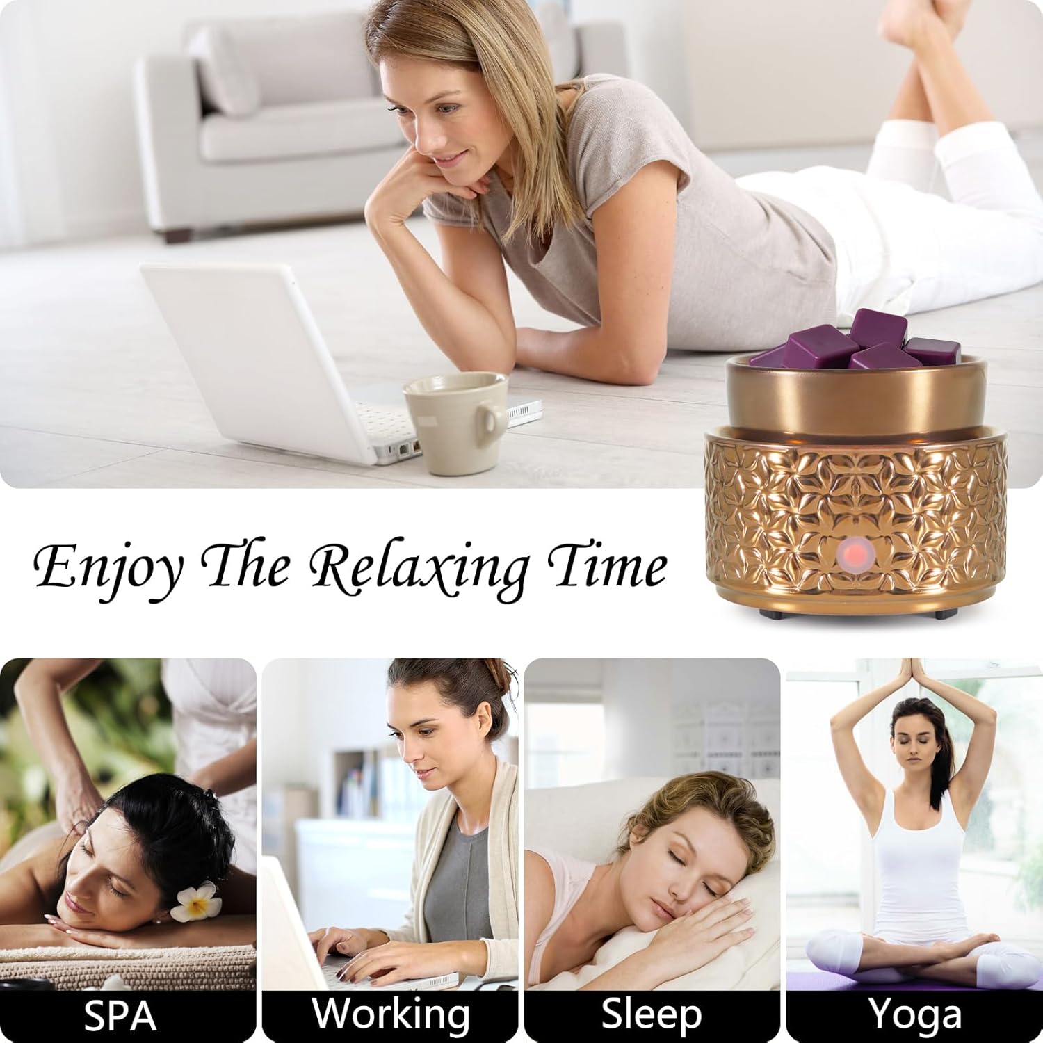 Electric Wax Melt Warmer 4-in-1 Ceramic Candle Decor for Home Office Bedroom Gift for Women