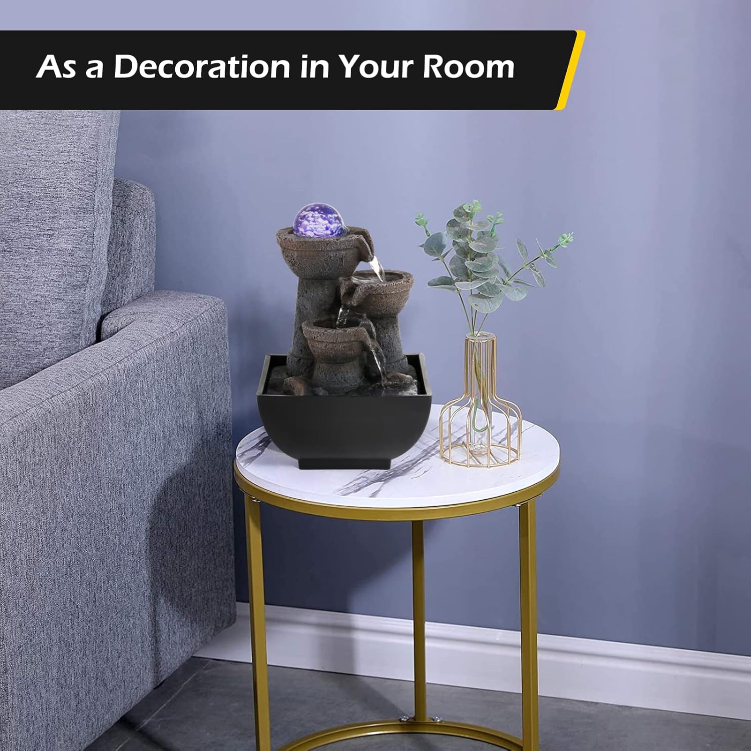 Dyna-Living Water Fountain Indoor Tabletop with Lights for Relaxation and Decor