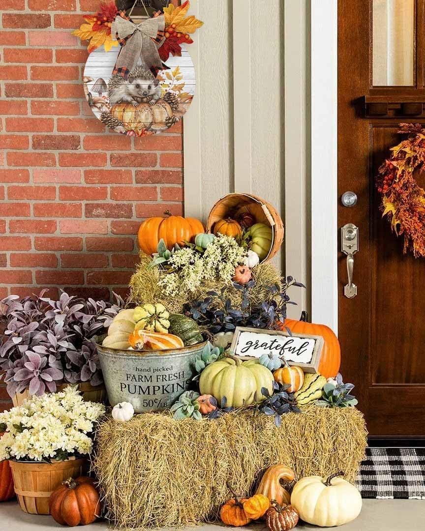 Welcome Sign Fall Thanksgiving Wreath Decorations 1