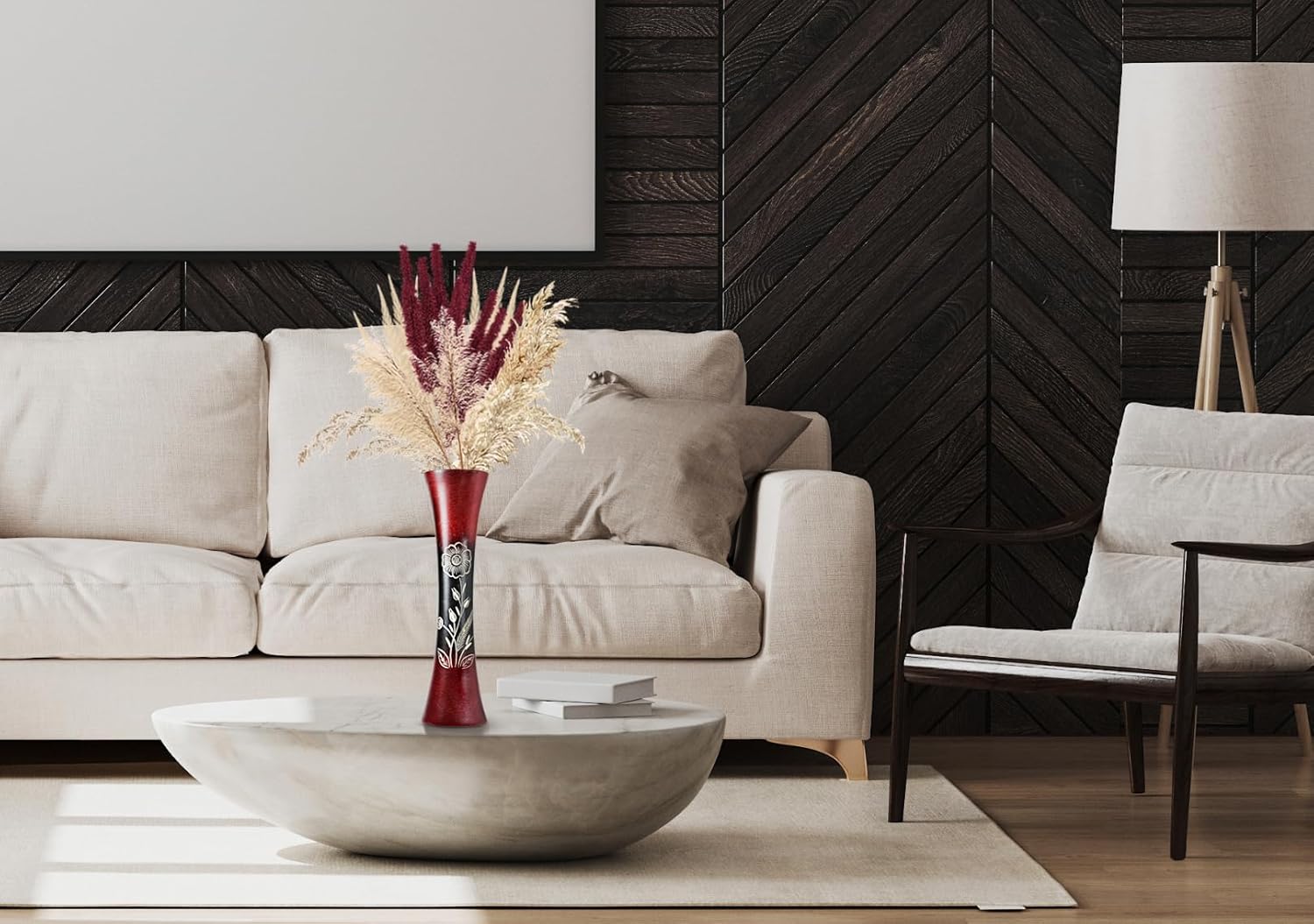 AeraVida Red Tall Slim Wooden Dry Vase
