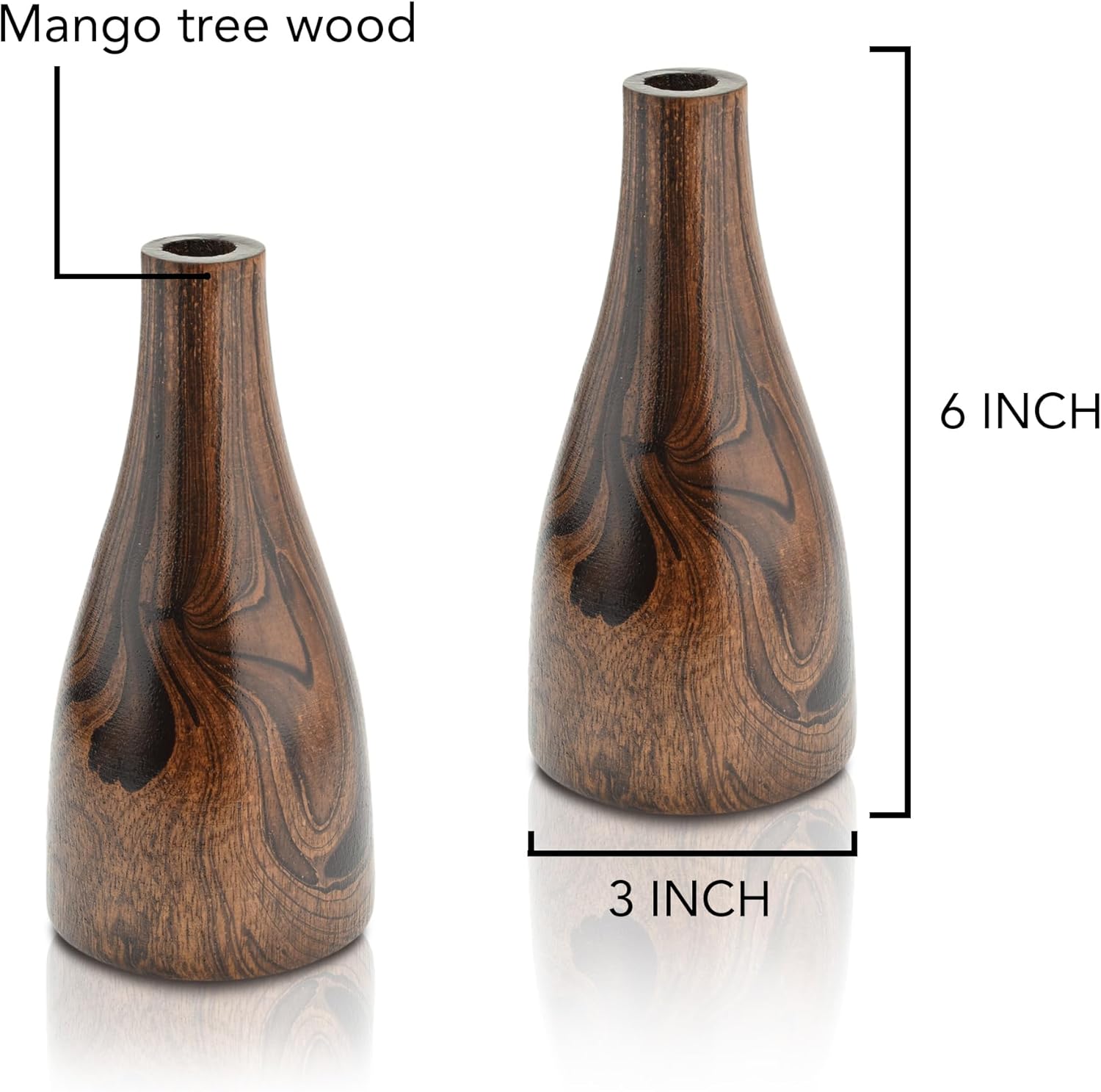 AeraVida Artistic Grain Pattern Mango Wood Flower Vase Set of 2