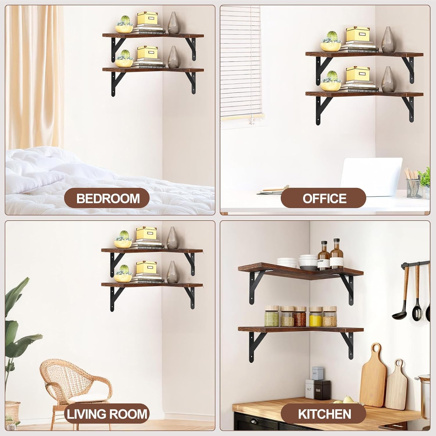 Gabotrie Corner Floating Shelves Set of 4 Dark Brown