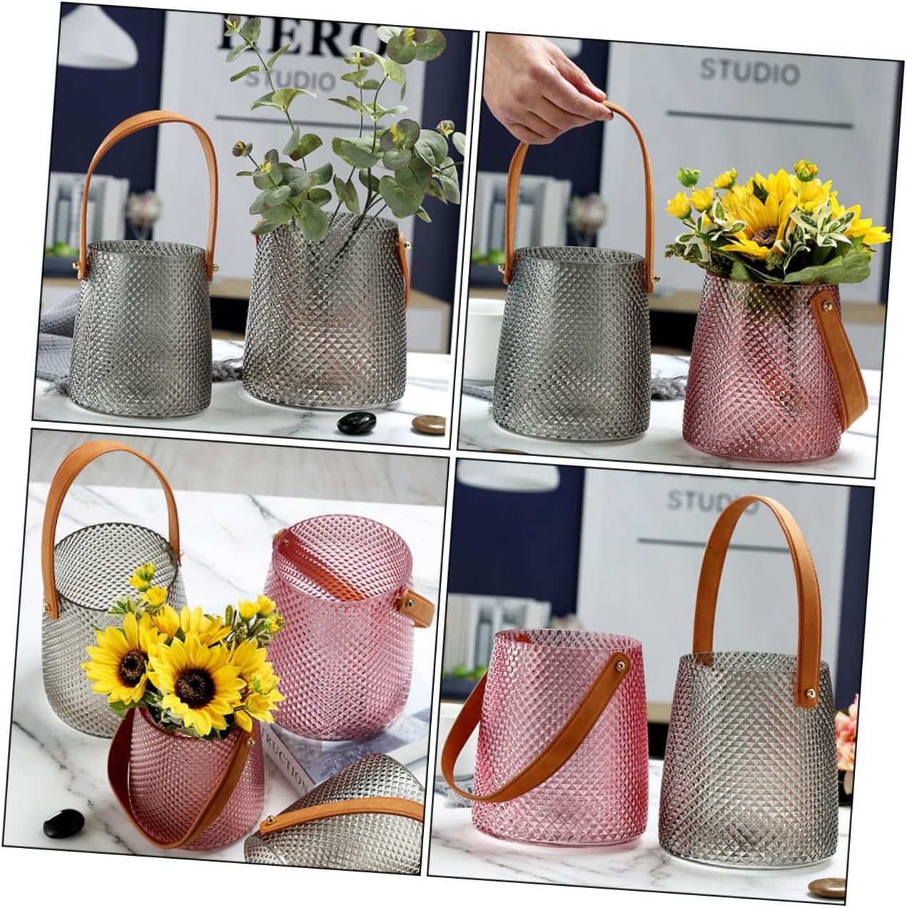 Ciieeo Simple Grey Glass Flowerpot for Home Office Decor