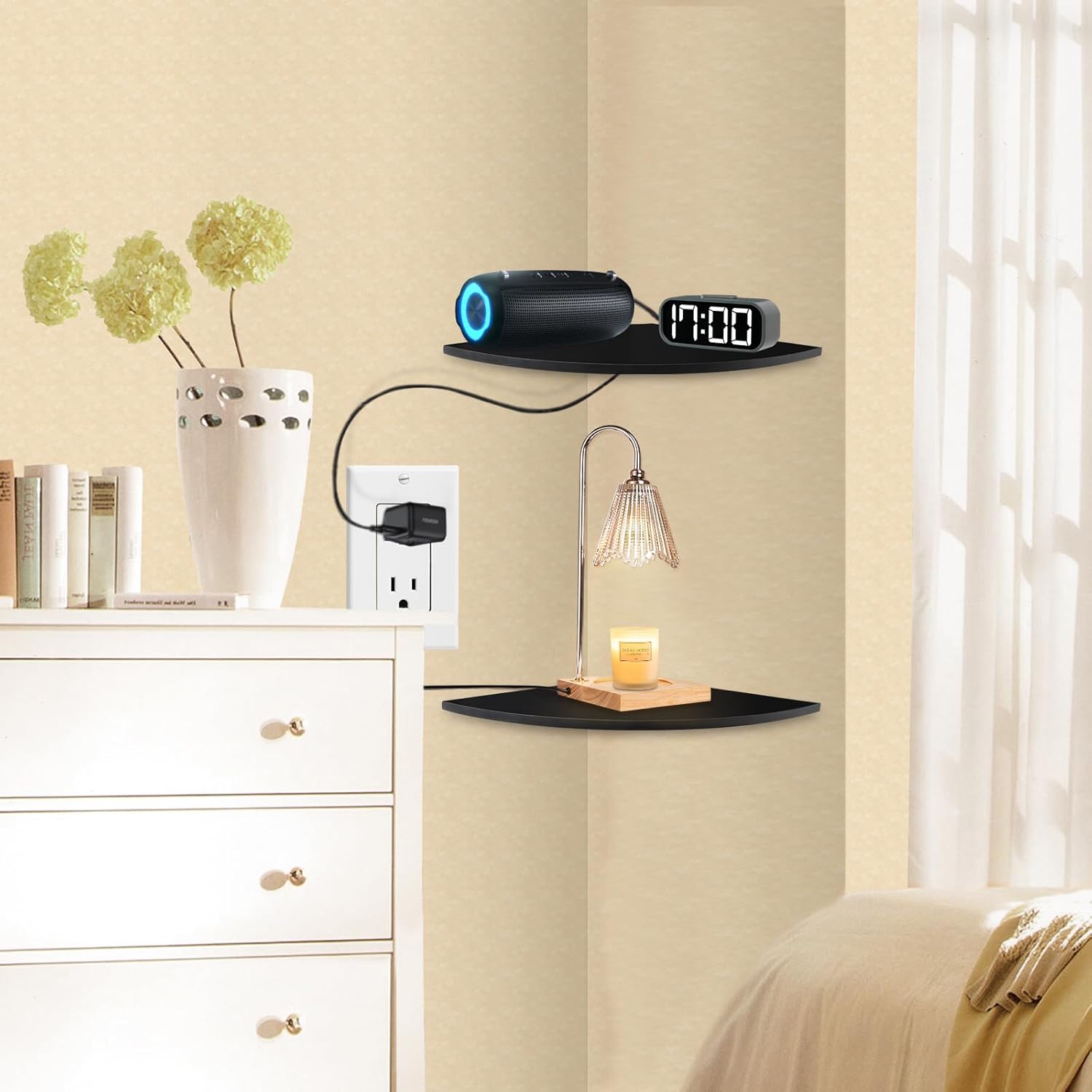 JJL Floating Corner Shelves Set of 2 Black 12 Inch