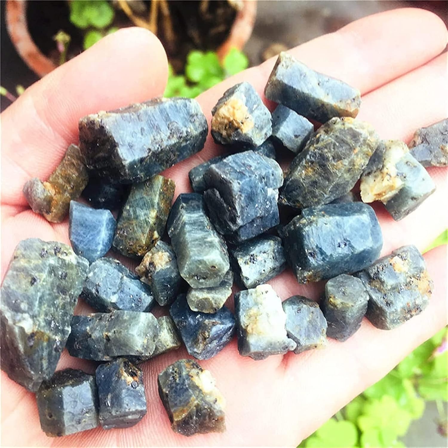 AMAZWI Natural Blue Corundum Crystal Stones 100g Sapphire Raw Decor Stones