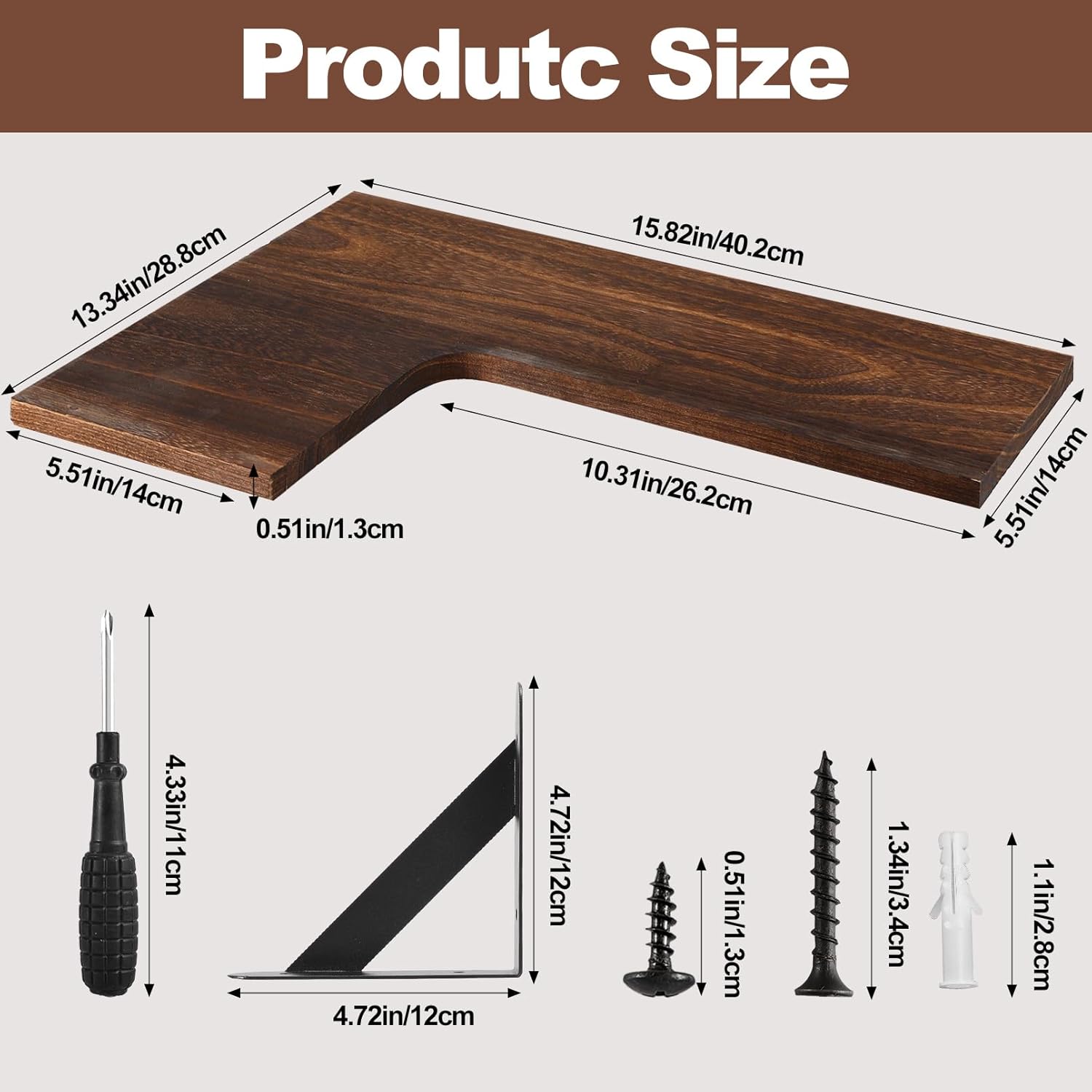 Gabotrie Corner Floating Shelves Set of 4 Dark Brown