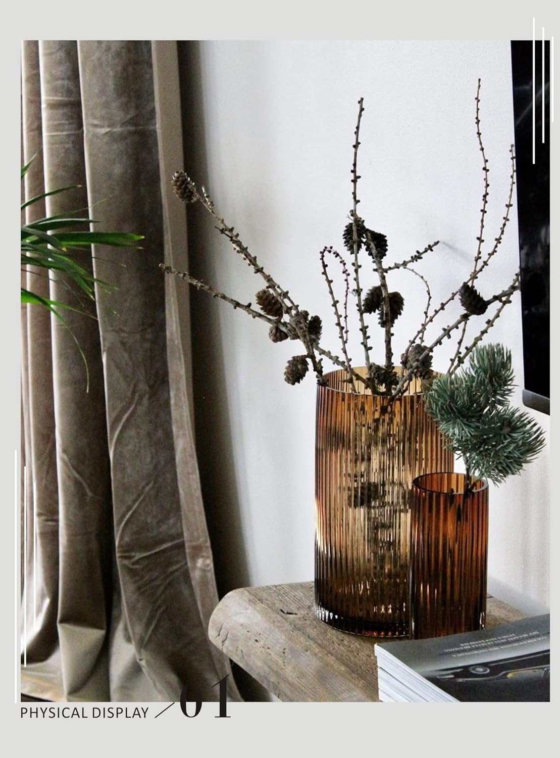 11 Inch Glass Vase with Vertical Striped Design