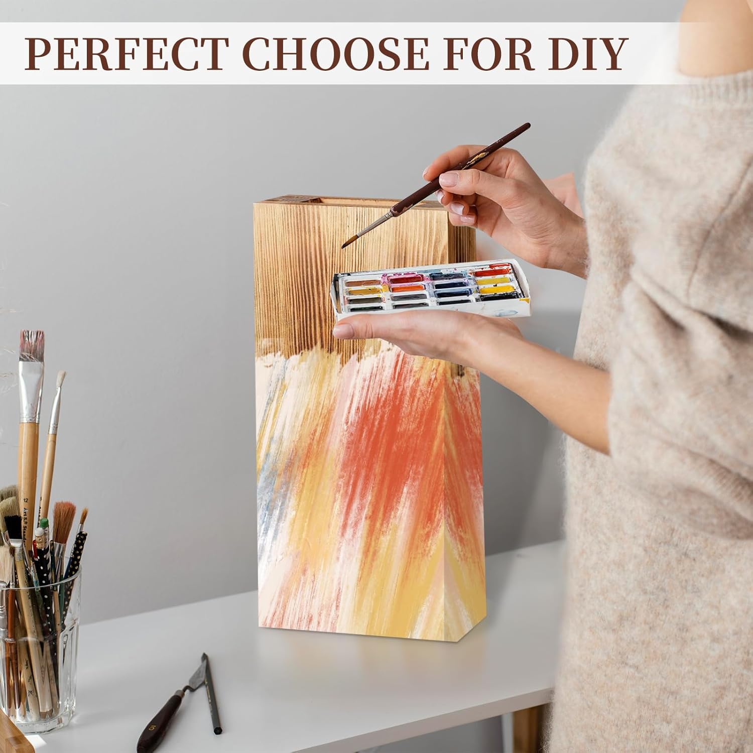 Wood Wall Planter 2 Pack for Artificial Flowers and Decor Modern Wooden Vase for Home Decor