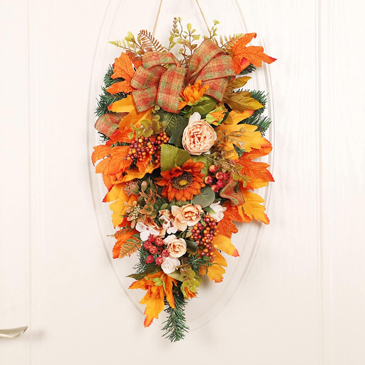 Fall Harvest Teardrop Wreath with Lights