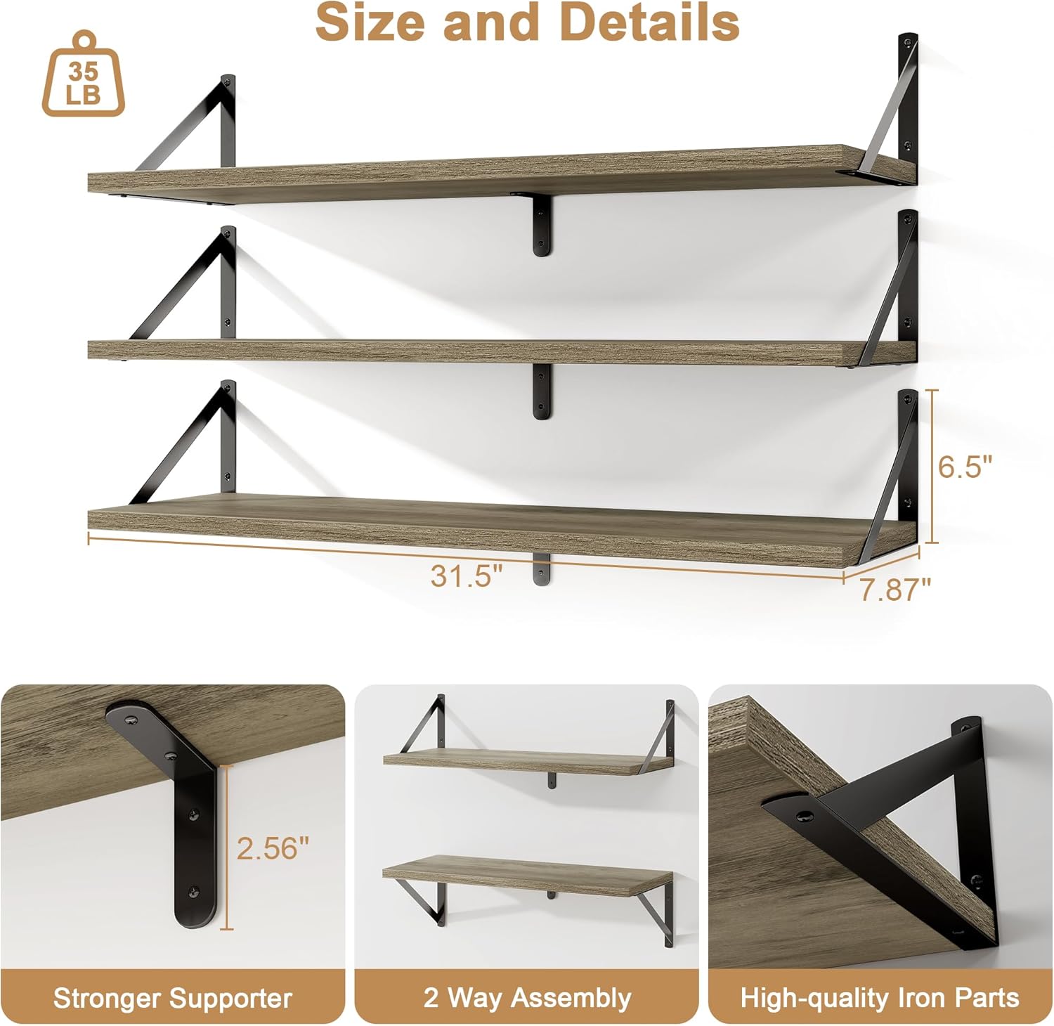 Fun Memories Floating Shelves Set of 3 Grey