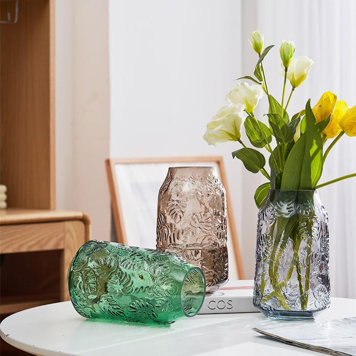 Elegant Gray Glass Vase for Flowers and Decor