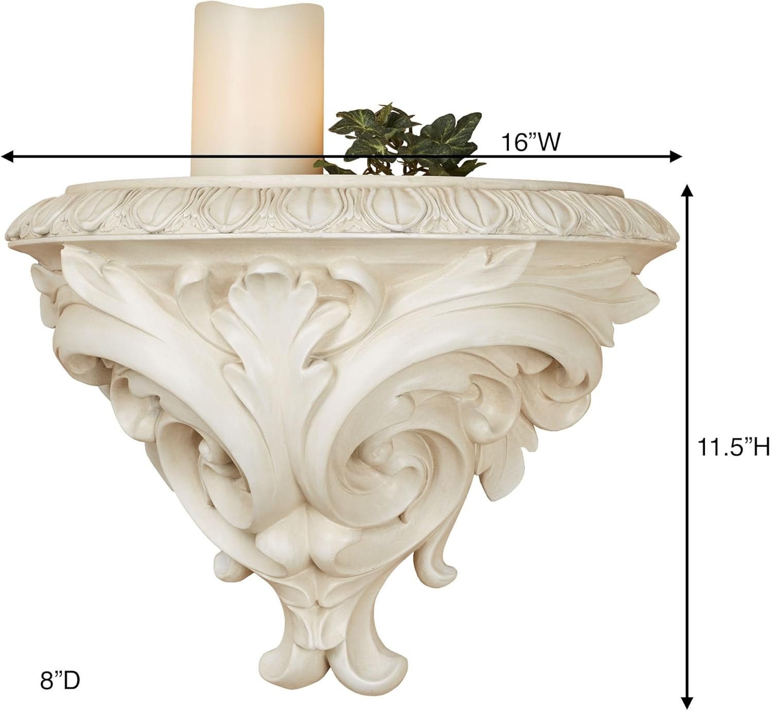 Touch of Class Clareville Antique White Acanthus Leaf Wall Shelf