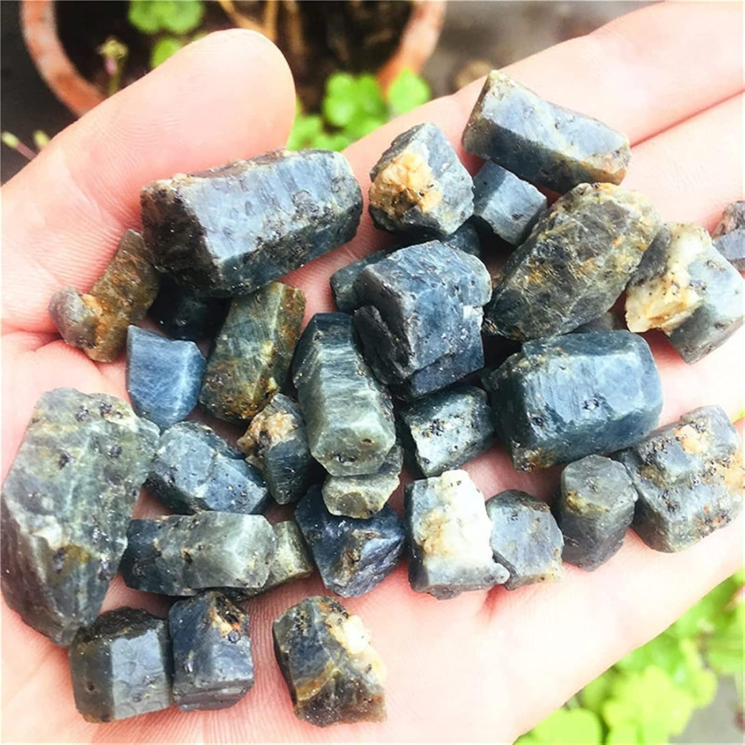 AMAZWI Natural Blue Corundum Crystal Stones 100g Sapphire Raw Decor Stones