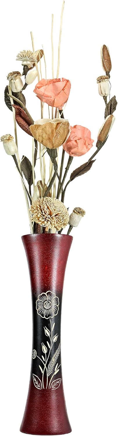 AeraVida Red Tall Slim Wooden Dry Vase