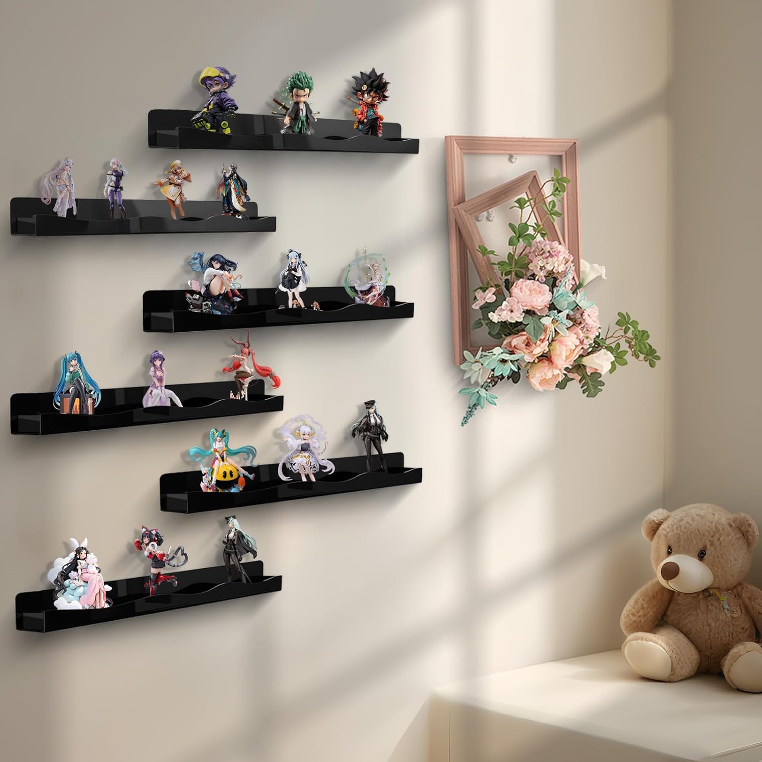 Nail Polish Wall Rack 6 Pack Floating Shelves Black