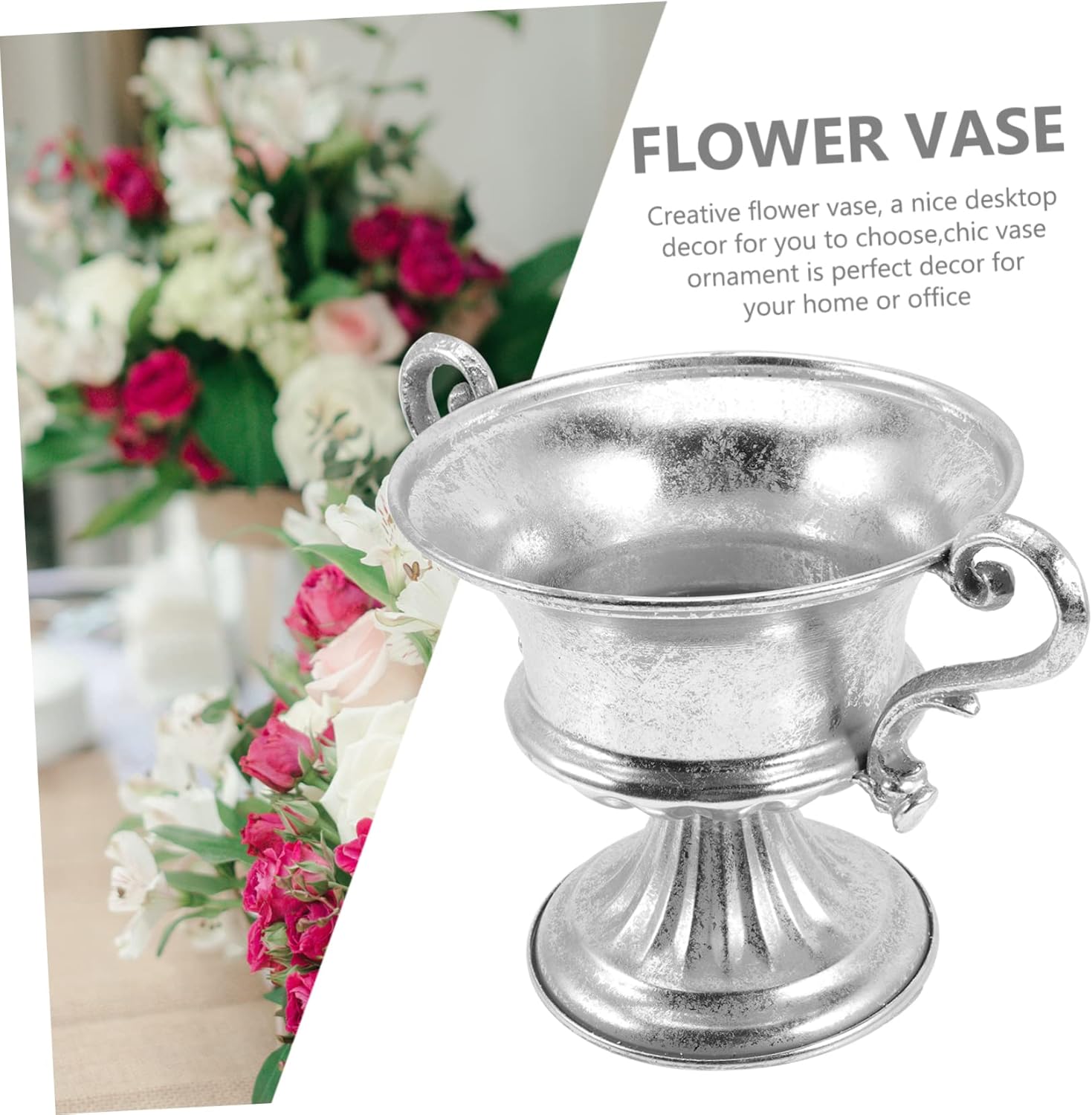 Vintage Silver Flower Vase for Home and Office Decor