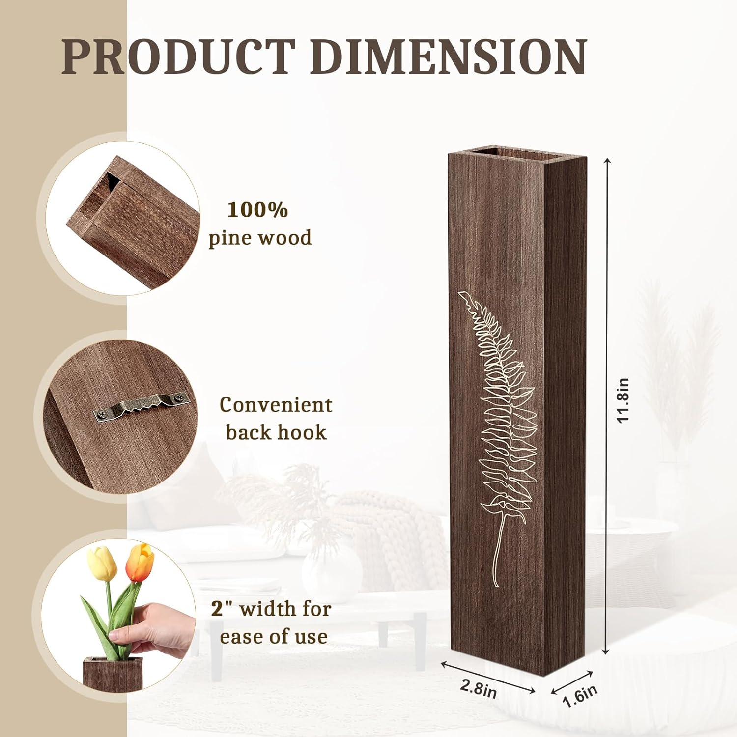 HOMIEE 4 Pack Wooden Wall Planters with Artificial Eucalyptus