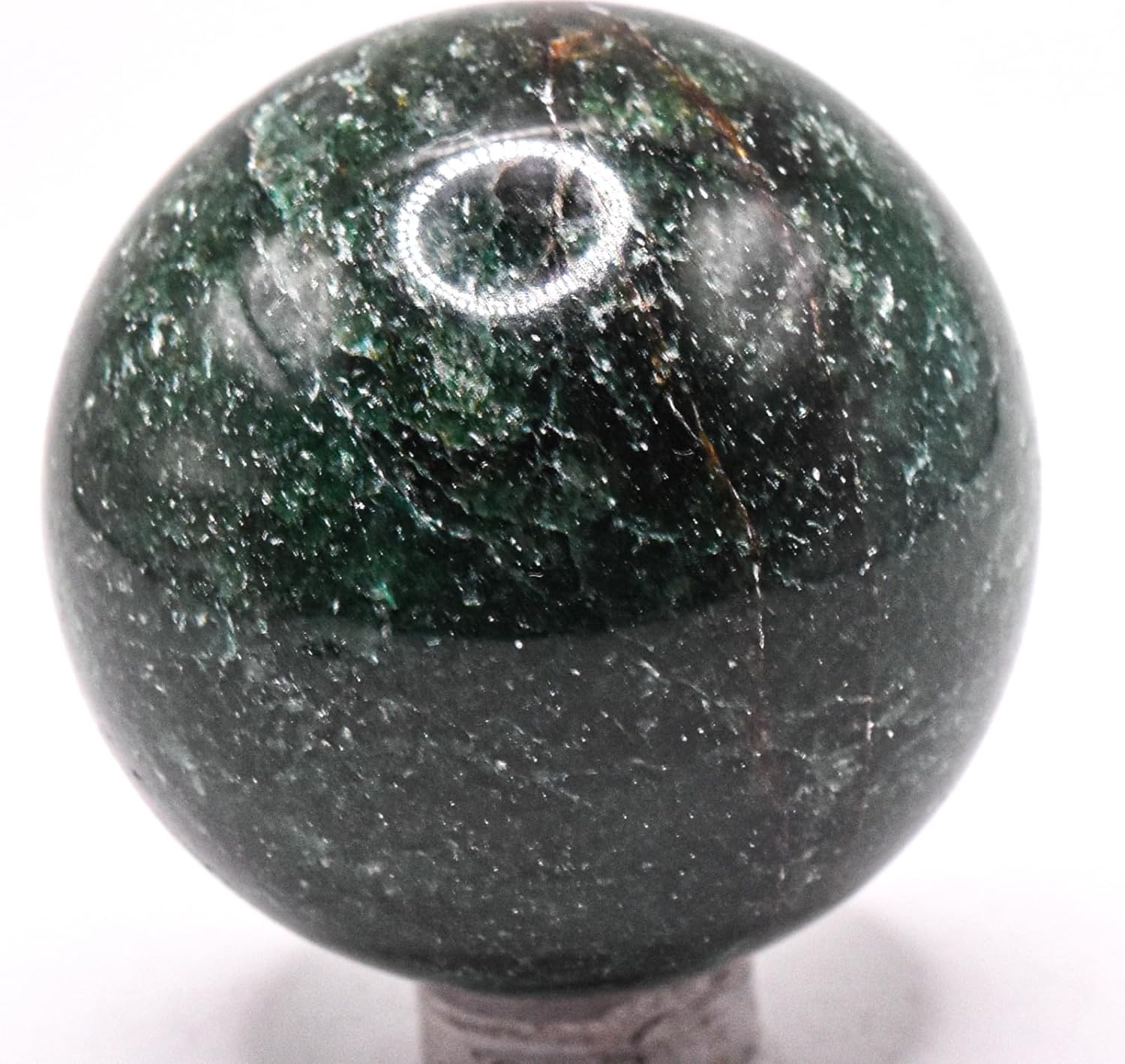 47mm Dark Green Jade Carved Sphere Decor Ball With Stand