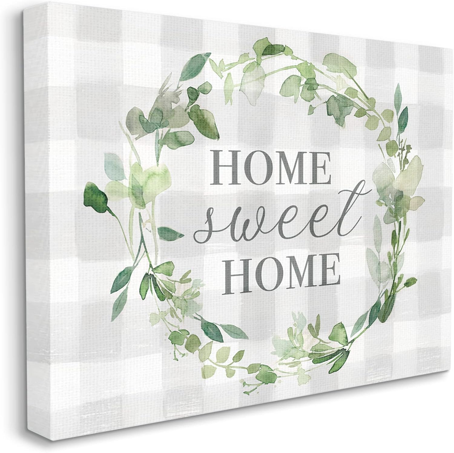 Stupell Industries Sweet Home Leaf Wreath Geometric Plaid Pattern Grey