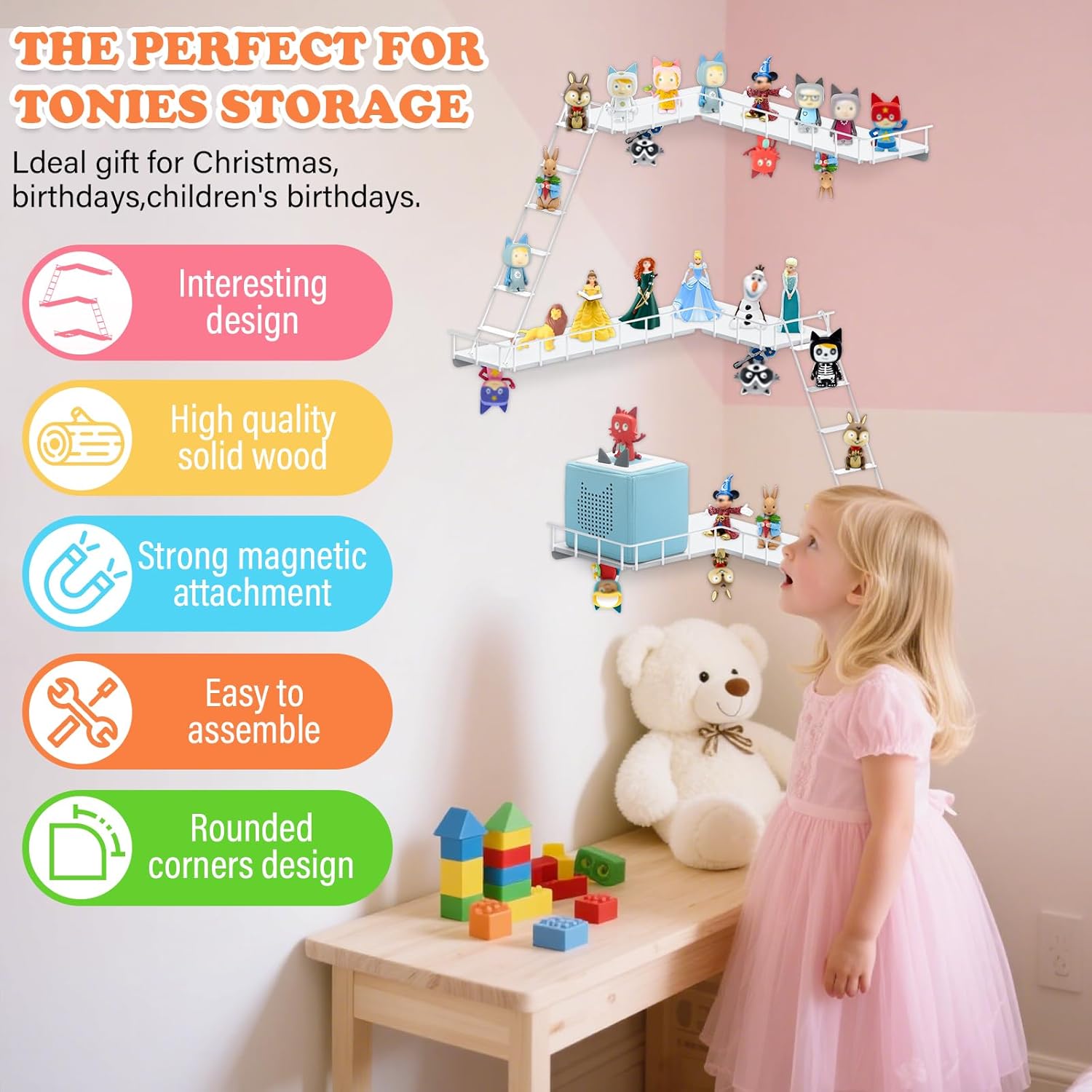 90 Degree Magnetic Shelf for Tonie Box Storage Wall Corner Organizer