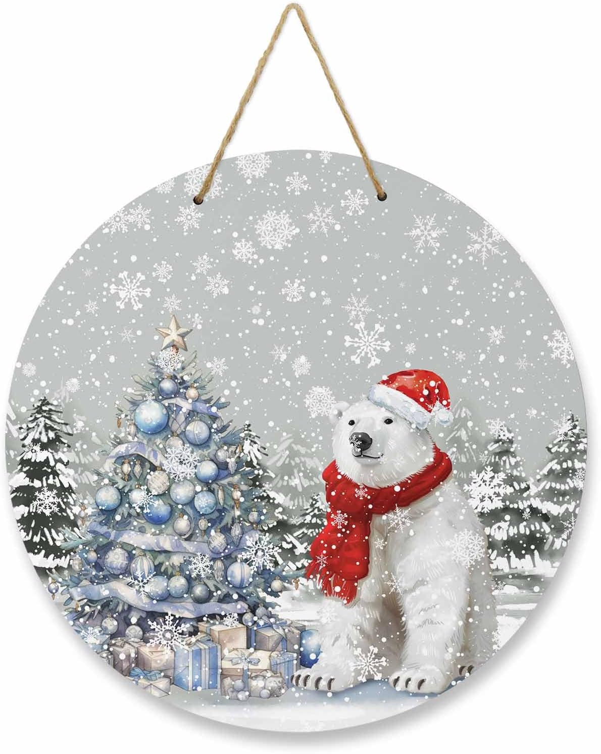 Christmas Welcome Sign Front Door Decor 10 Inch Wooden Wreath